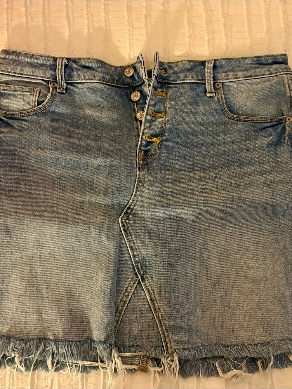 Women's Light Blue Denim Skirt with Frayed Hem
